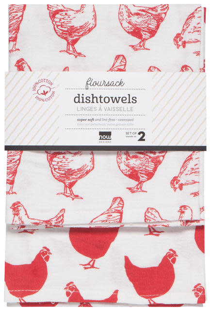 Floursack Dishtowel Set/2 - Chickens Red