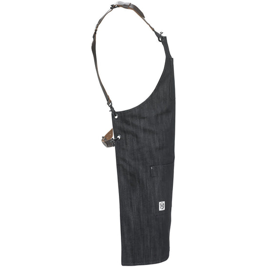 Metro Edge Renegade Bib Apron - Black Denim w/ Brown Leather Straps