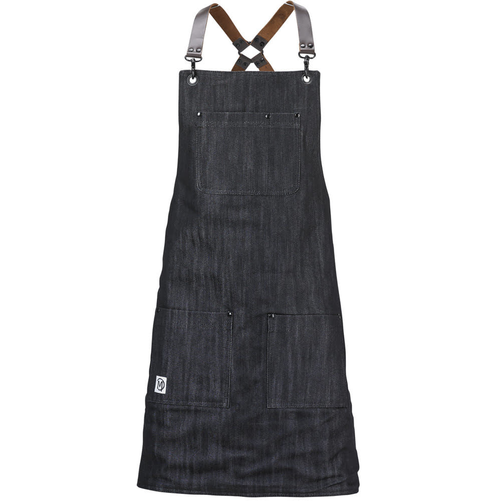 Metro Edge Renegade Bib Apron - Black Denim w/ Brown Leather Straps