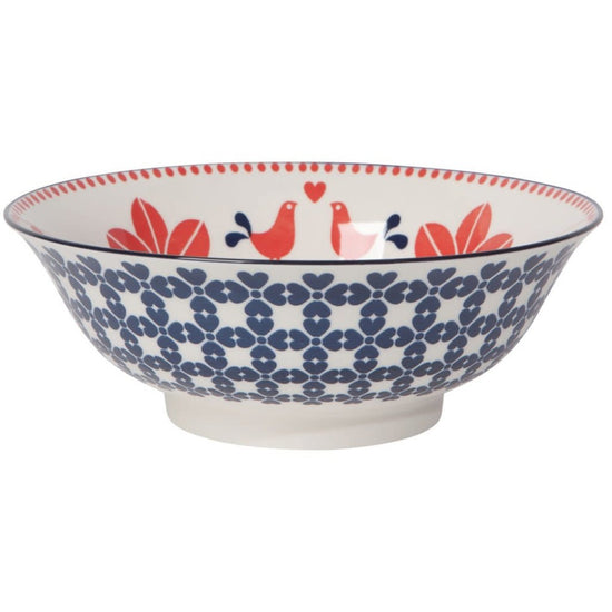 Bowl Stamped 8" - Red Navy Bird